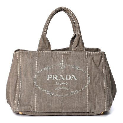 Prada Denim Logo Tote Militare 1 of 8