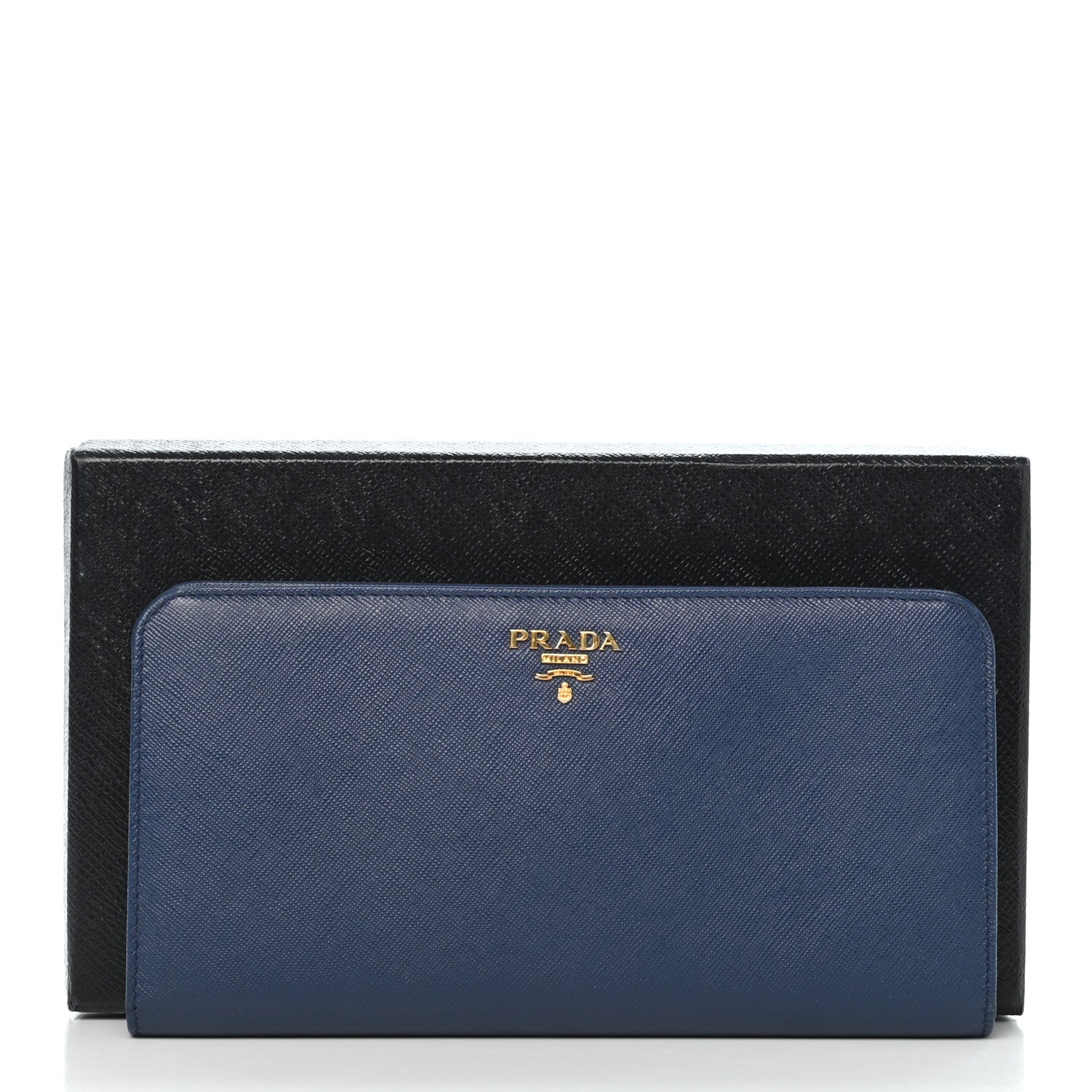 Prada Saffiano Metal Double Snap Travel Wallet Cobalto 10 of 10