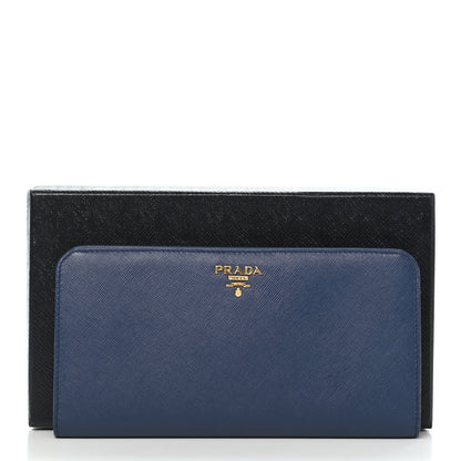 Prada Saffiano Metal Double Snap Travel Wallet Cobalto 10 of 10