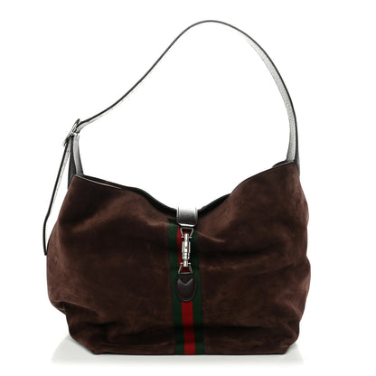 Gucci Suede Textured Dollar Calfskin Web Medium Jackie 1961 Crossbody Bag Brown 1 of 11
