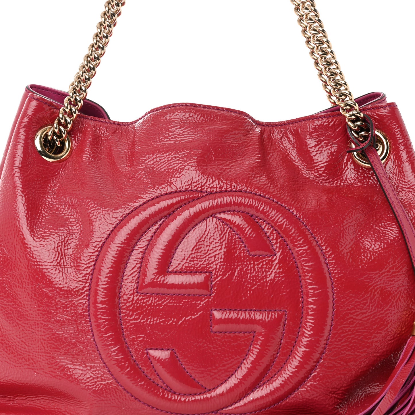 Vernice Naplack Medium Soho Chain Shoulder Bag Bright Bouganville