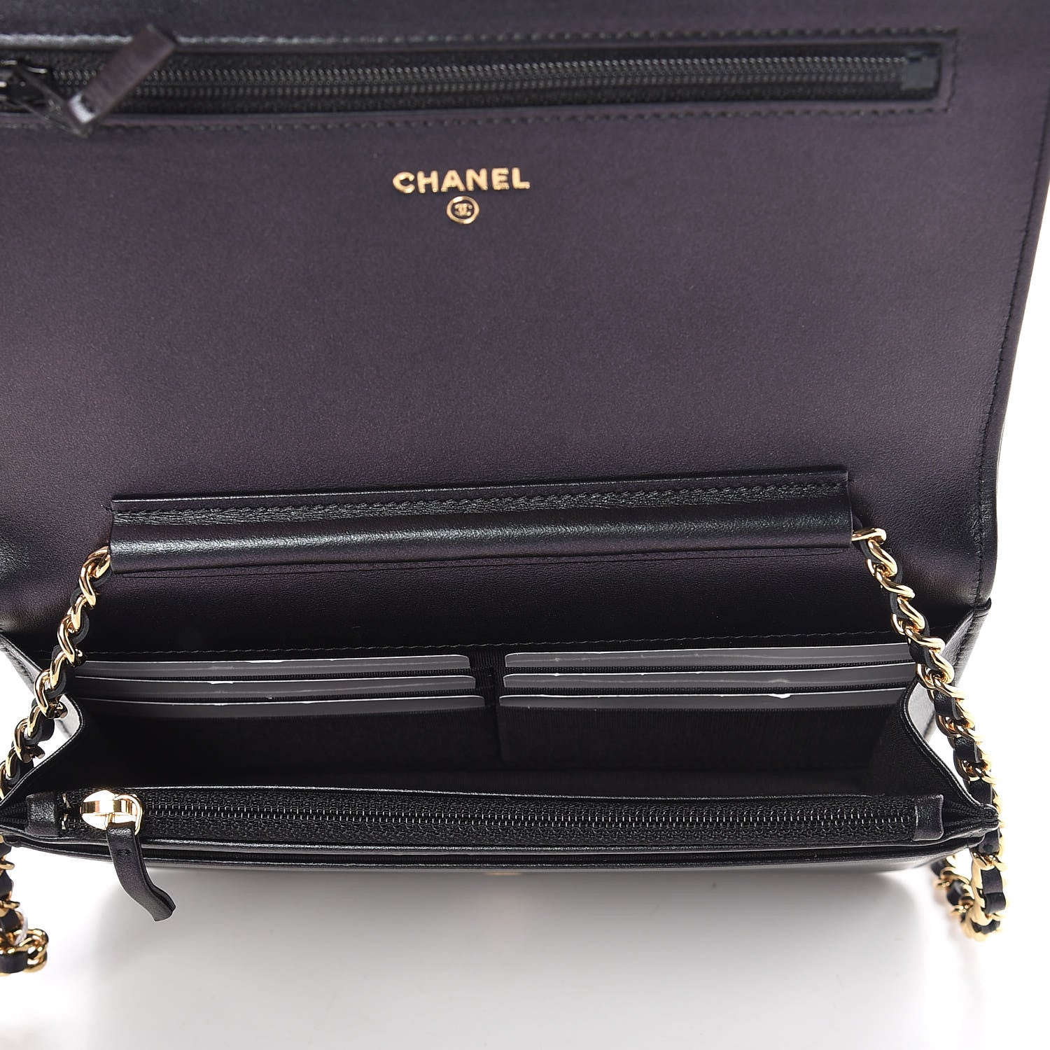 Chanel Iridescent Calfskin Velvet Stripe Wallet On Chain WOC Purple 5 of 12