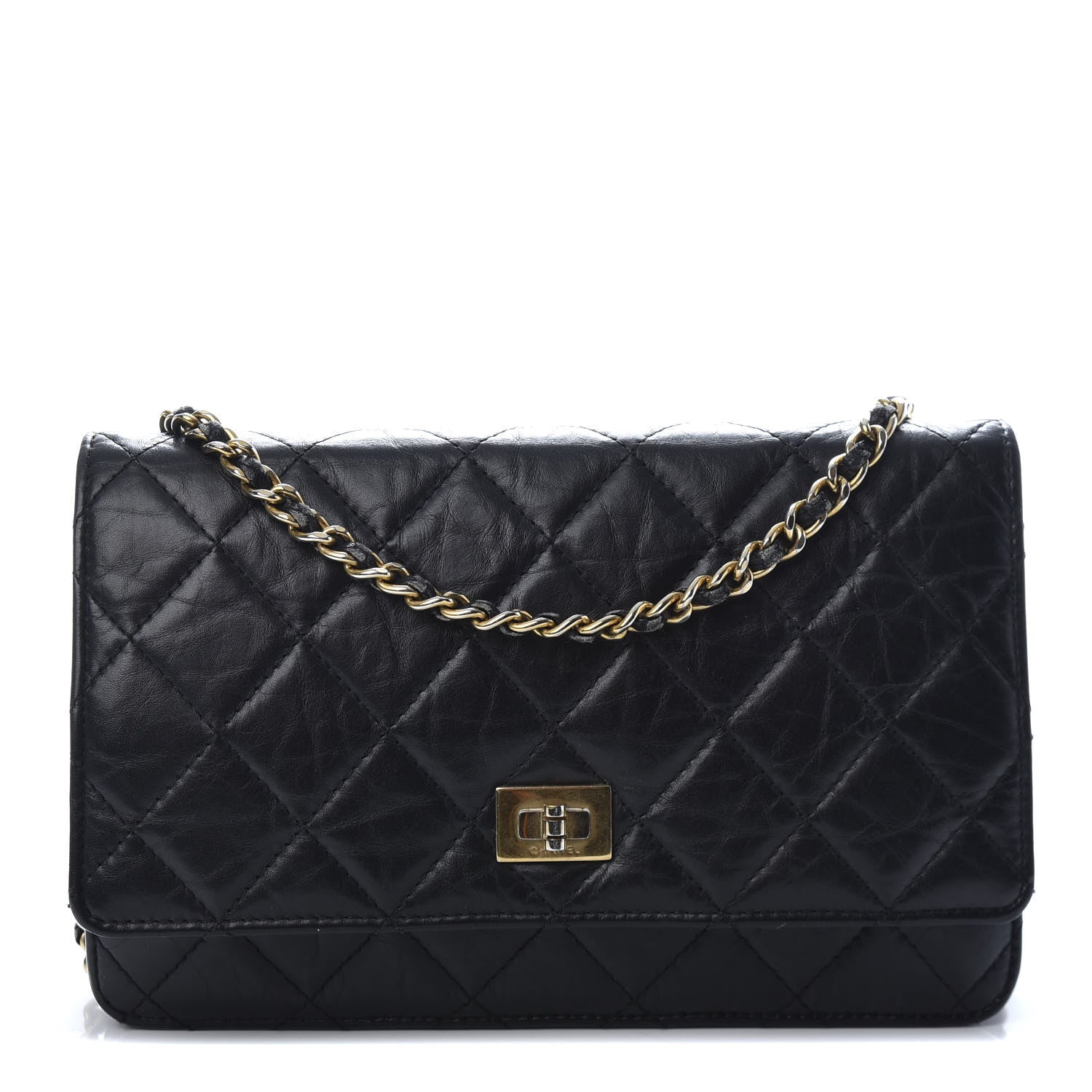 Chanel Aged Calfskin Quilted Reissue Wallet On Chain WOC Black 1 of 12