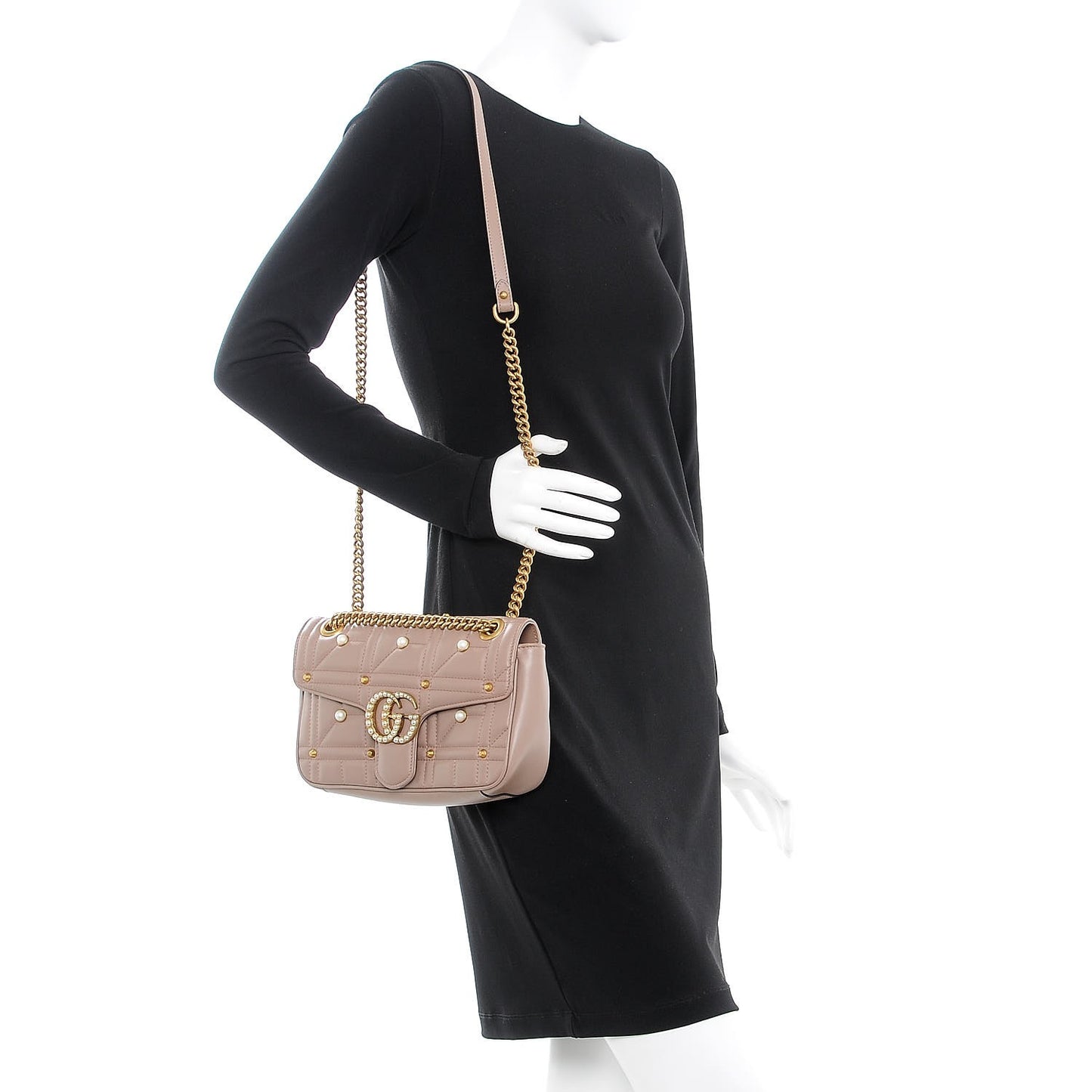 Calfskin Matelasse Studded Mini Pearly GG Marmont Shoulder Bag Porcelain Rose