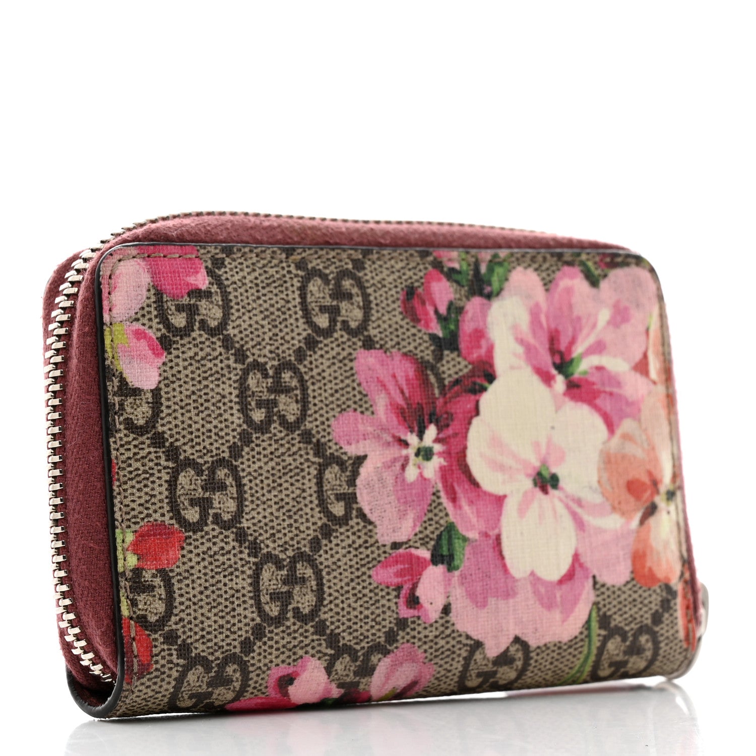 Gucci GG Supreme Monogram Blooms Zip Around Card Case Wallet Beige Multicolor Dry Rose 3 of 6
