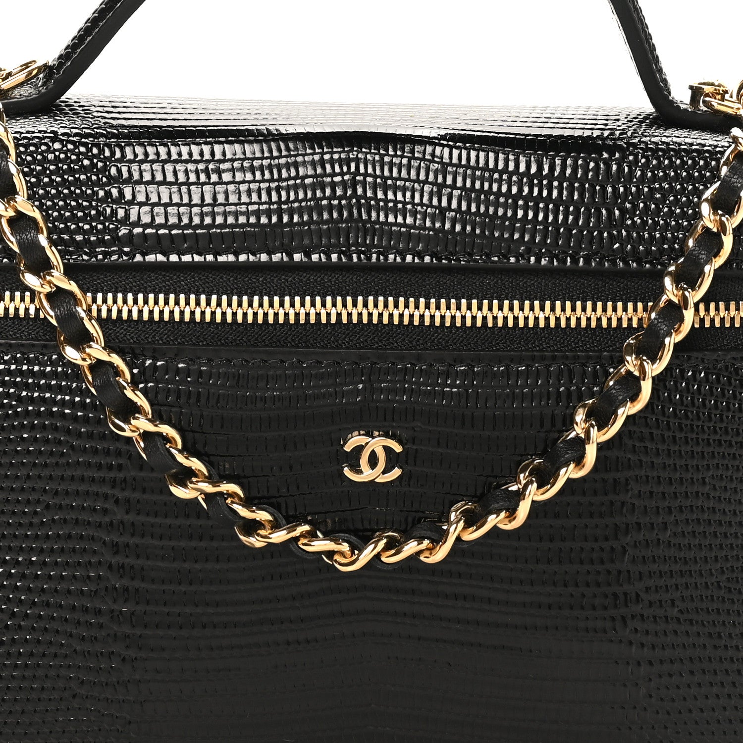 Chanel Lizard Embossed Calfskin Top Handle Slim Vanity With Chain Black 8 of 10