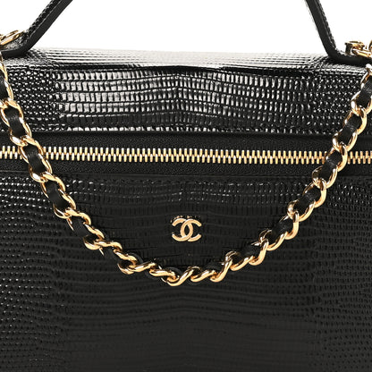 Chanel Lizard Embossed Calfskin Top Handle Slim Vanity With Chain Black 8 of 10
