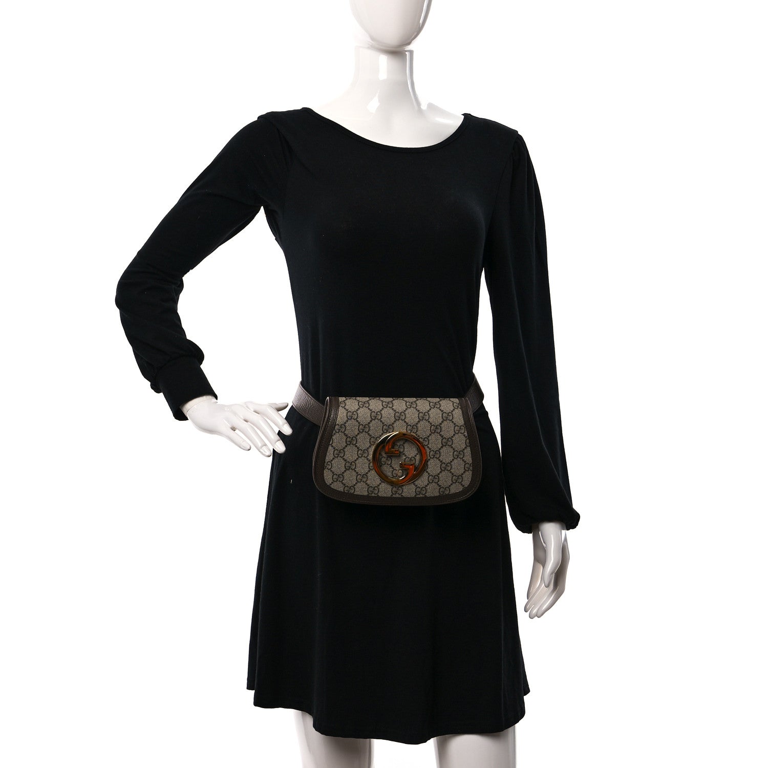 Gucci GG Supreme Monogram Textured Dollar Calfskin Blondie Belt Bag 85 34 Beige Ebony New Acero 2 of 11
