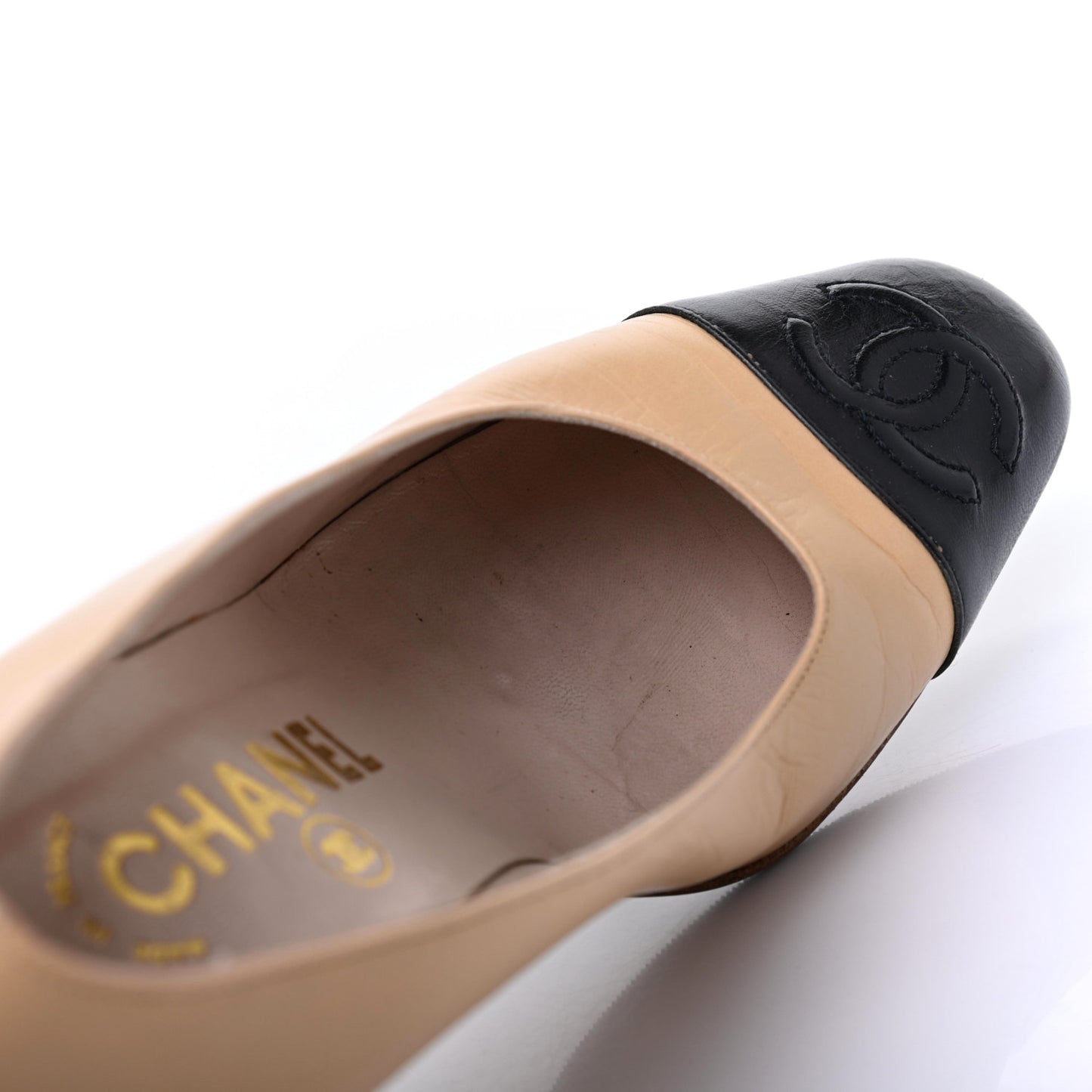 Lambskin Cap Toe CC Pumps 36 Beige Black