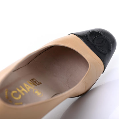 Chanel Lambskin Cap Toe CC Pumps 36 Beige Black 18 of 22