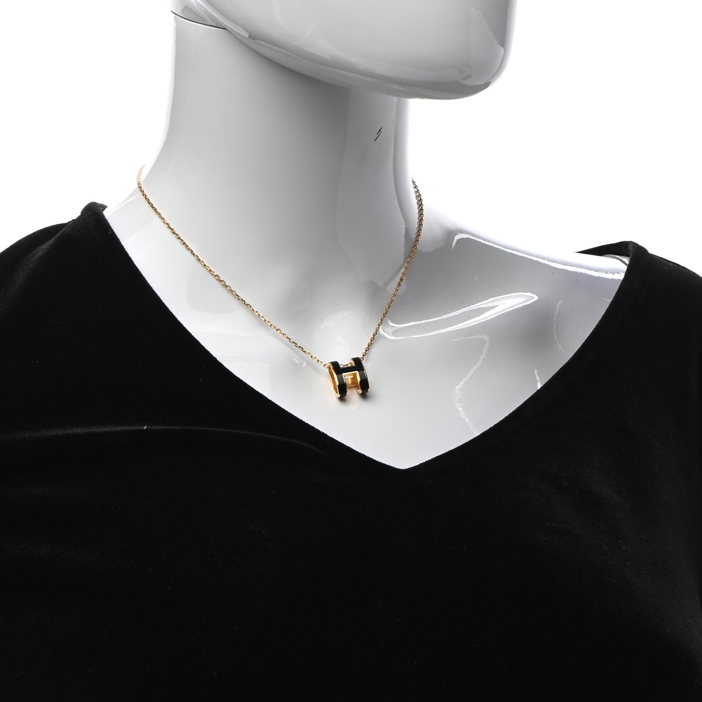 Lacquered Gold Pop H Pendant Necklace Black