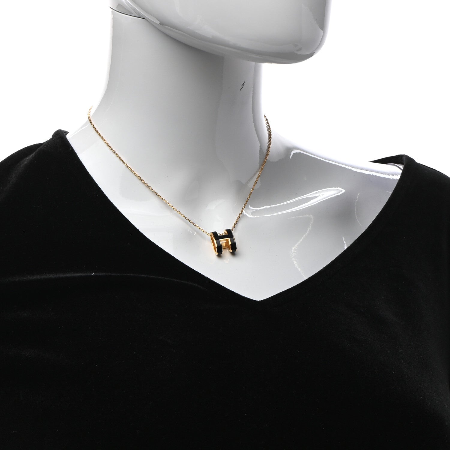 Hermes Lacquered Gold Pop H Pendant Necklace Black 2 of 5