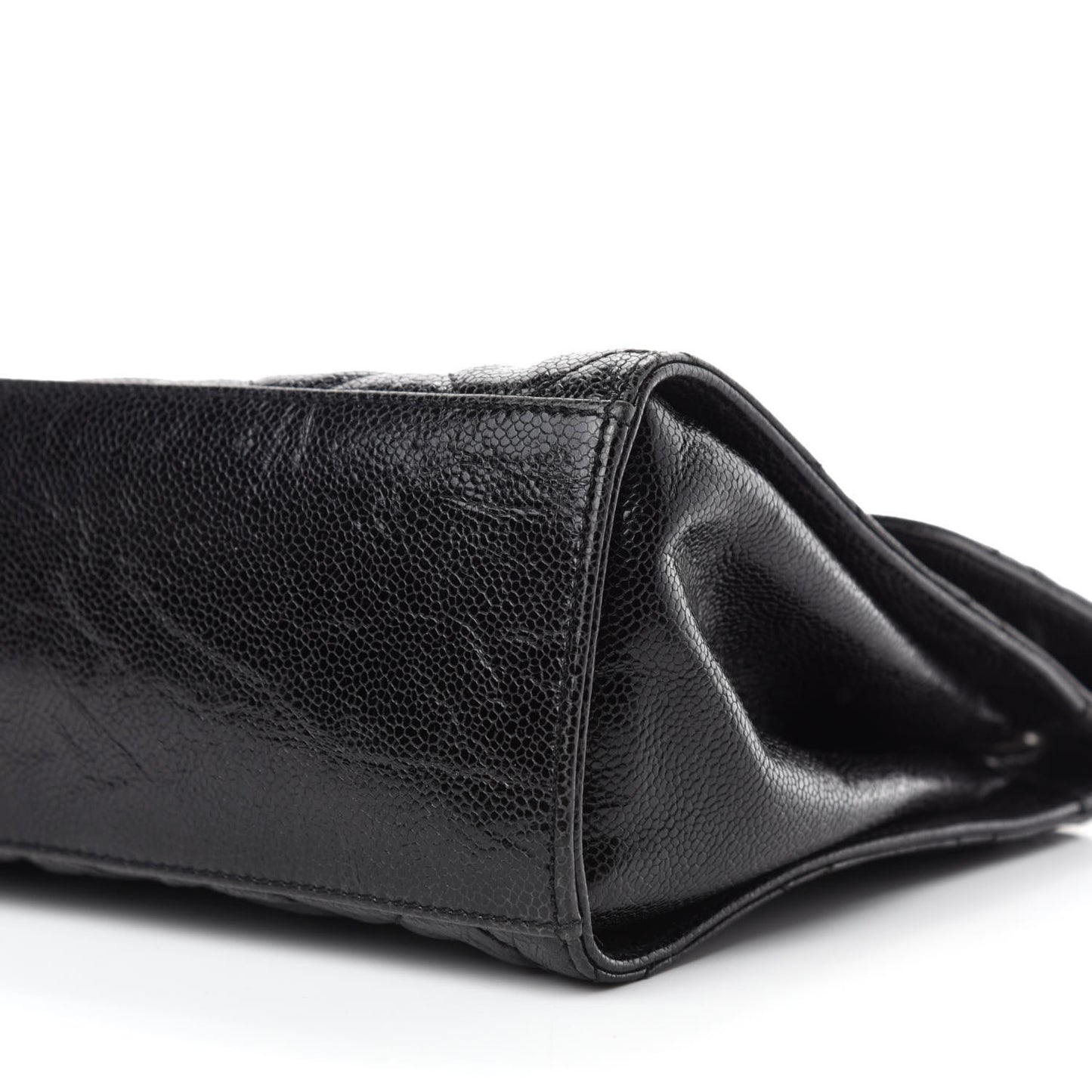 Crumpled Grained Calfskin Jumbo CC Crave Flap Black