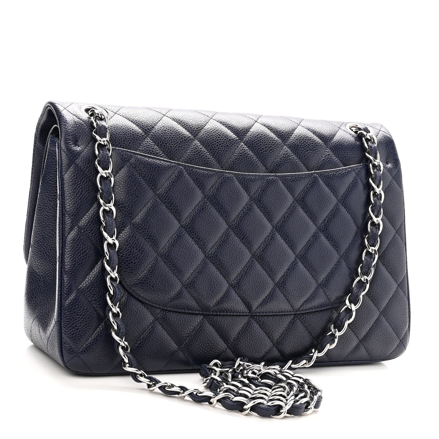 Caviar Quilted Jumbo Double Flap Navy Blue
