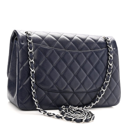 Chanel Caviar Quilted Jumbo Double Flap Navy Blue 2 of 11