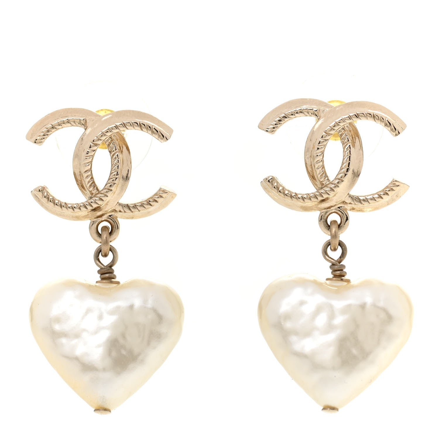 Chanel Pearl CC Heart Drop Earrings Gold 1 of 4