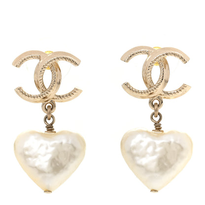 Chanel Pearl CC Heart Drop Earrings Gold 1 of 4