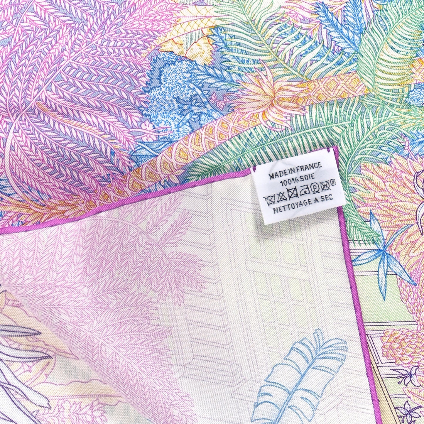 Silk Twill Faubourg Tropical Square 45 Rose Bleu Vert