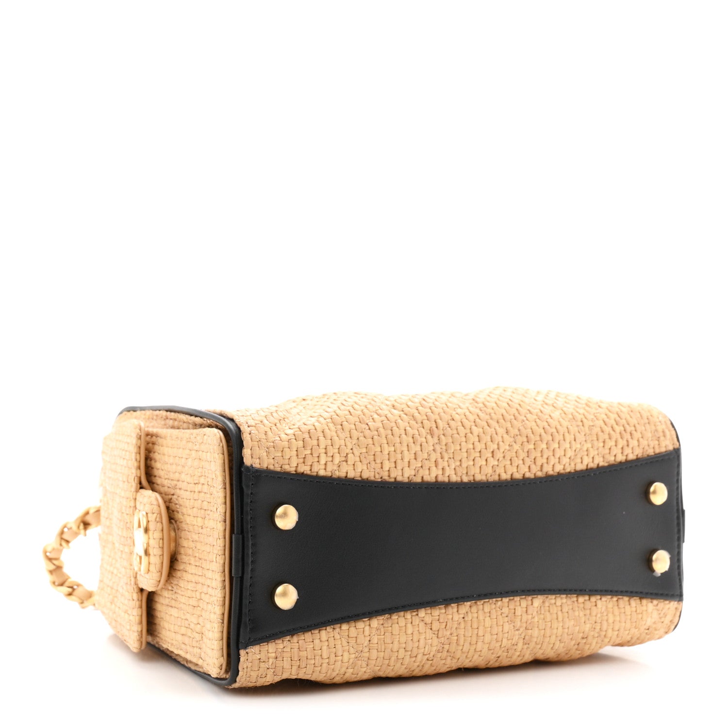Chanel Braided Raffia Calfskin Quilted Mini Chanel 25 Handbag Beige Black 4 of 11