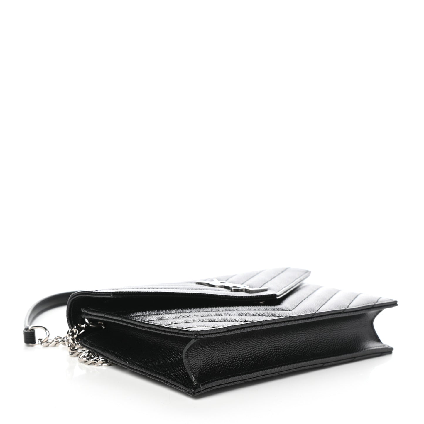 Grain De Poudre Matelasse Chevron Monogram Envelope Chain Wallet Black