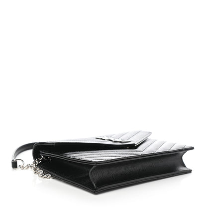Saint Laurent Grain De Poudre Matelasse Chevron Monogram Envelope Chain Wallet Black 4 of 9