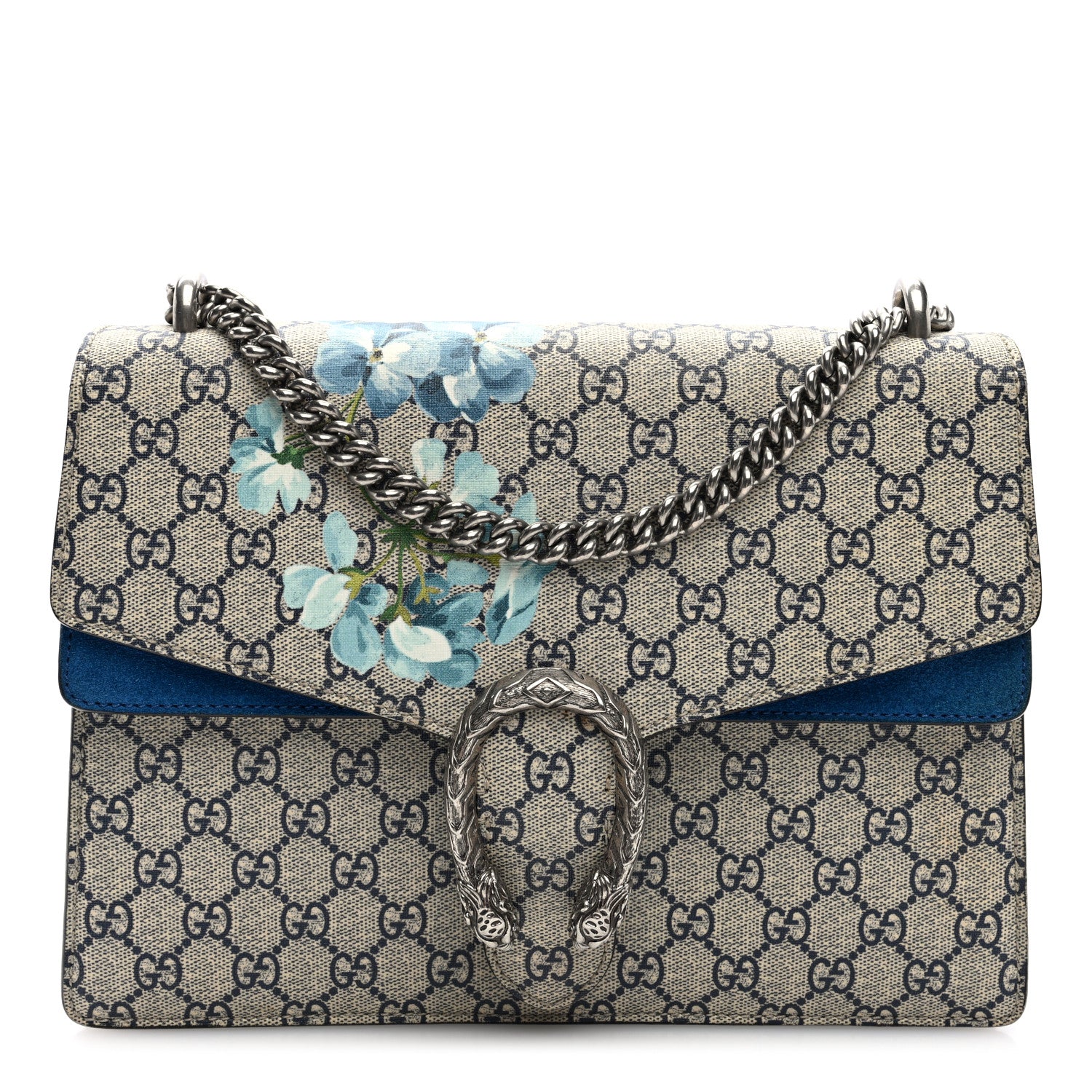 Gucci GG Supreme Monogram Blooms Medium Dionysus Shoulder Bag Beige Navy Vintage Blue 1 of 10
