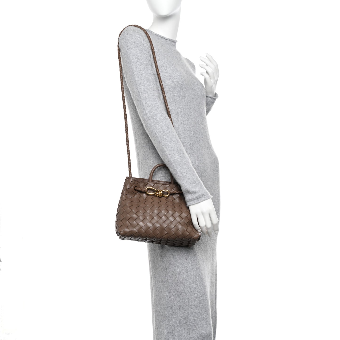 Nappa Intrecciato Small Andiamo Shoulder Bag Taupe Grey