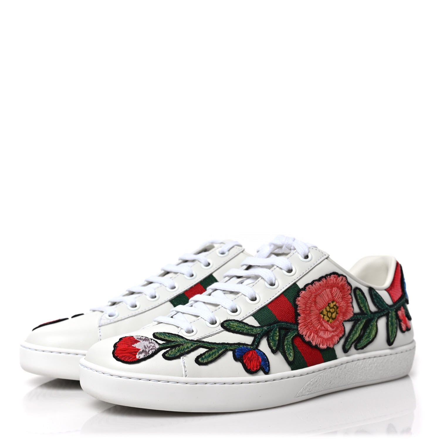 Gucci Calfskin Web Floral Embroidered Womens Ace Sneakers 36.5 White 3 of 10