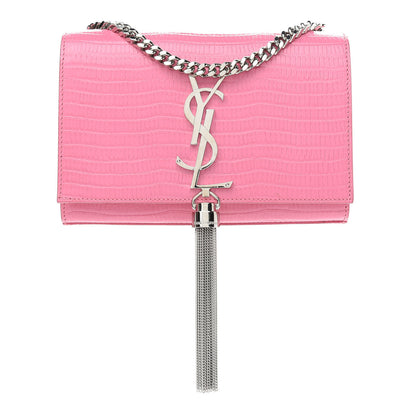 Saint Laurent Calfskin Crocodile Embossed Small Classic Monogram Kate Tassel Satchel Bubblegum 1 of 10