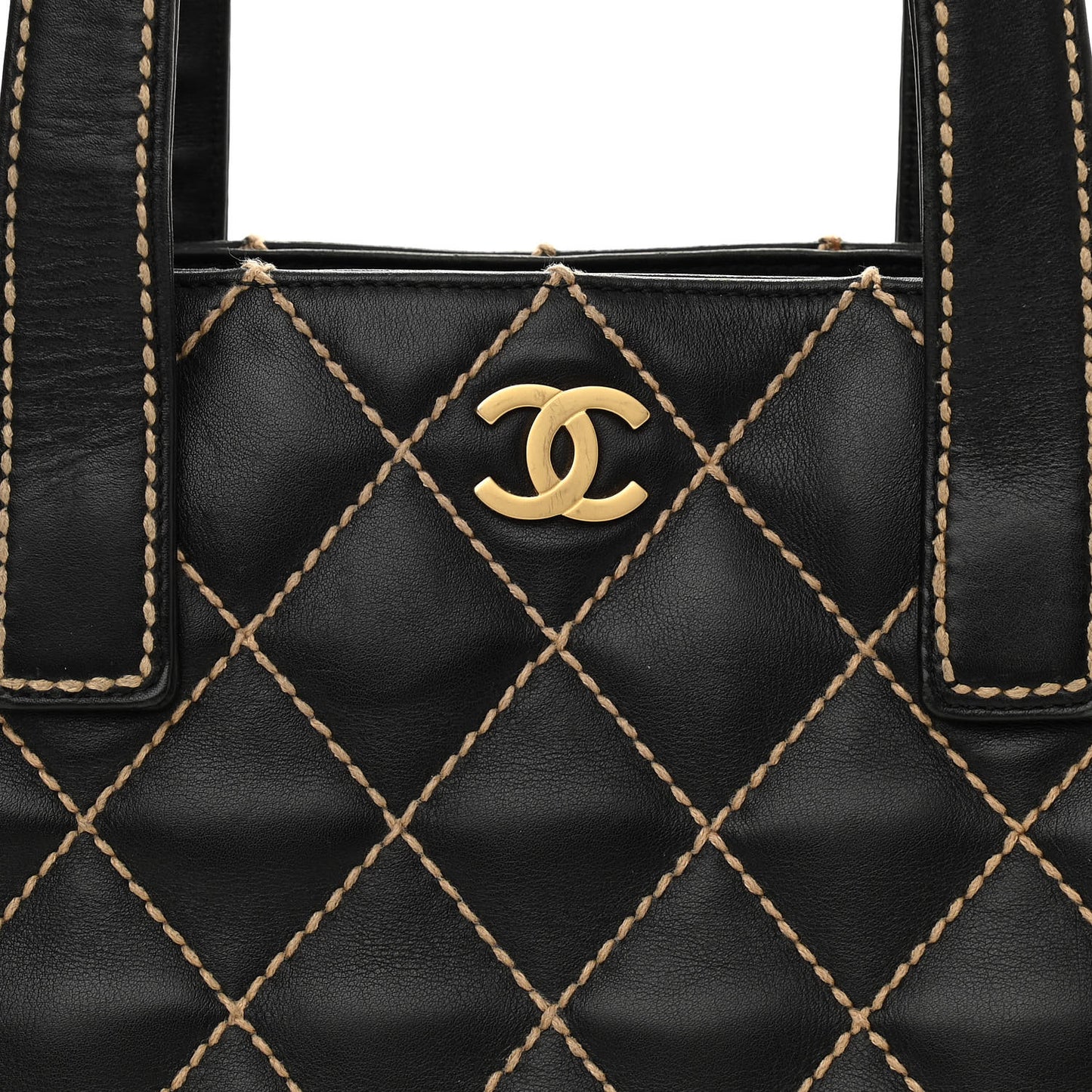 Calfskin Contrast Stitch Surpique Tote Black