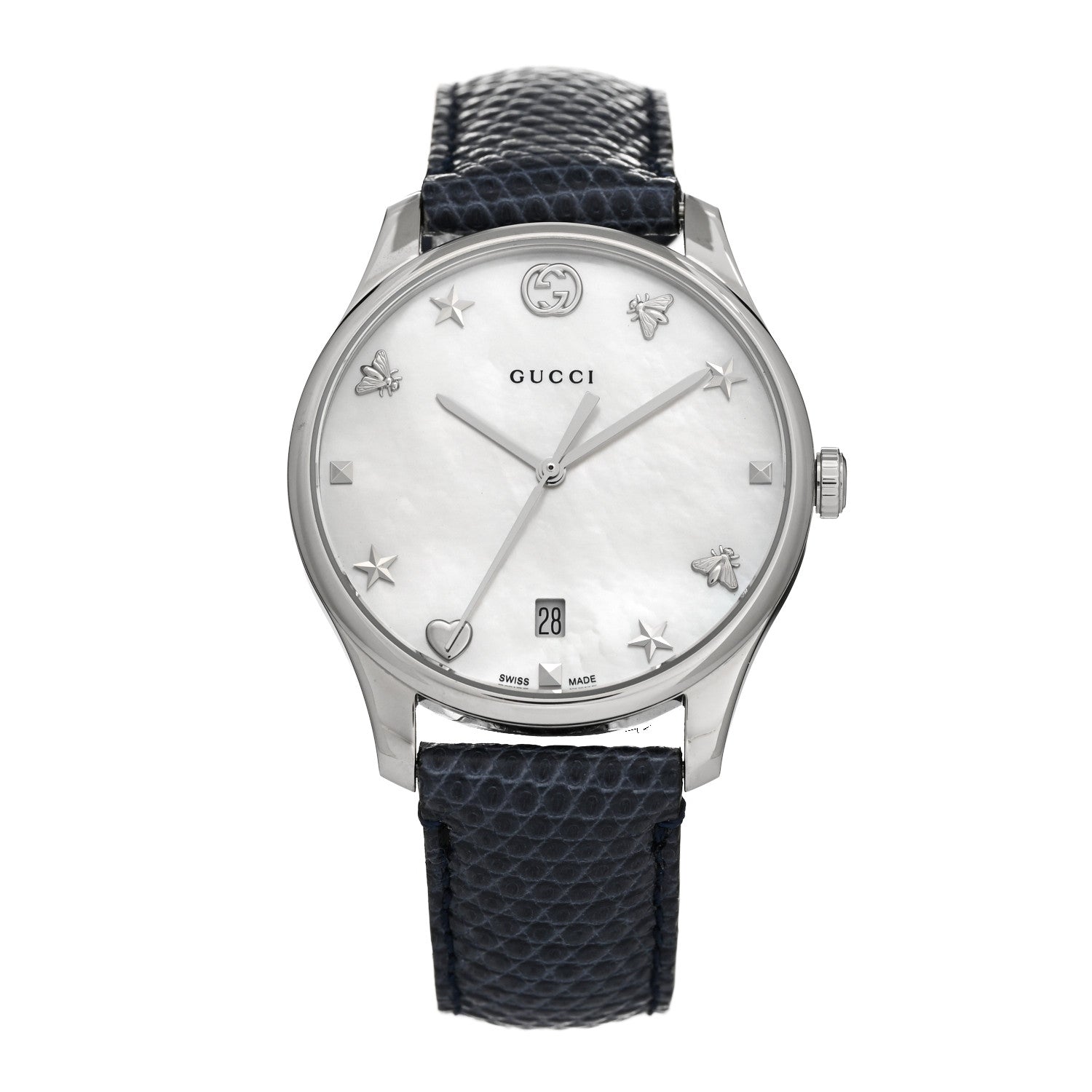 Gucci Stainless Steel Alligator Mother of Pearl 29mm G-Timeless Charm Quartz Watch 1 of 4