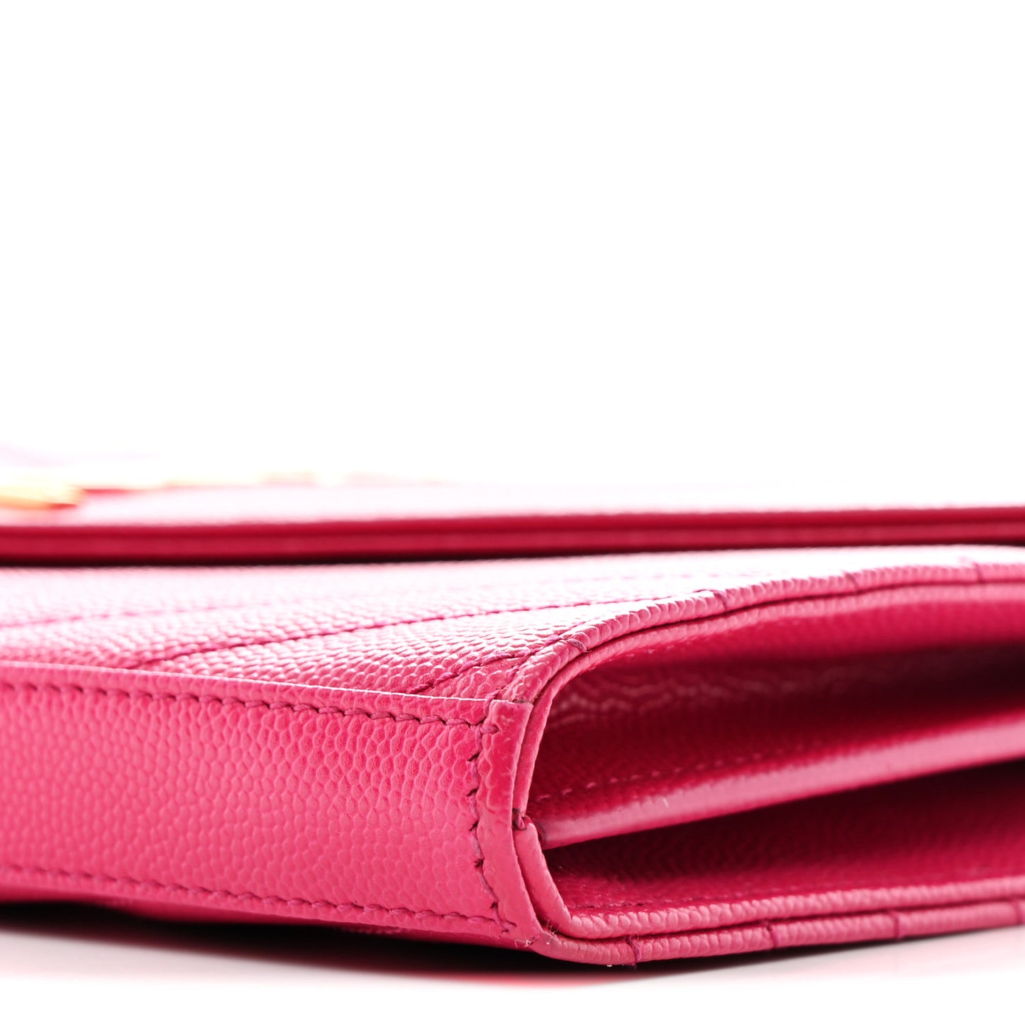 Grain De Poudre Matelasse Chevron Monogram Chain Wallet Lipstick Fuchsia