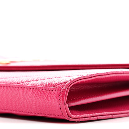 Saint Laurent Grain De Poudre Matelasse Chevron Monogram Chain Wallet Lipstick Fuchsia 11 of 15