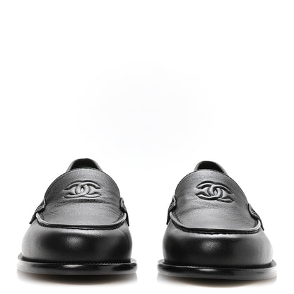 Chanel Lambskin CC Mocassin Loafers 37.5 Black 3 of 9
