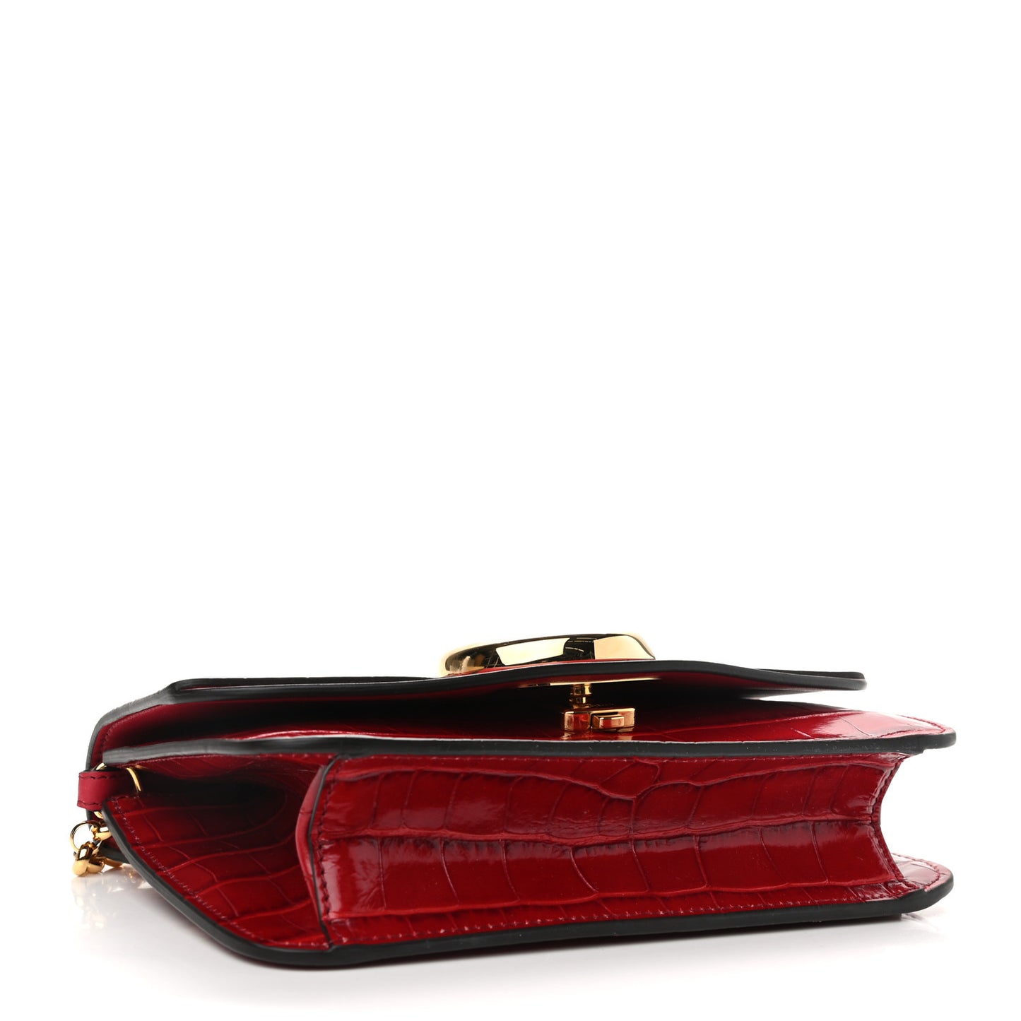 Calfskin Crocodile Embossed C Clutch With Chain Dusky Red