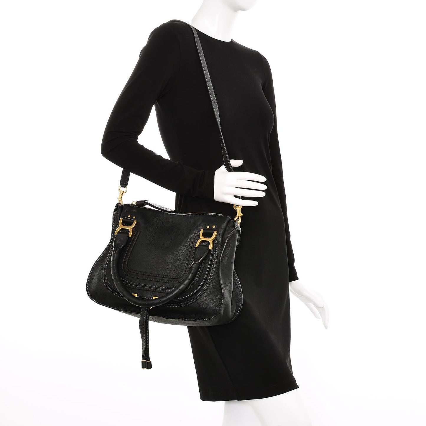 Calfskin Medium Marcie Satchel Black