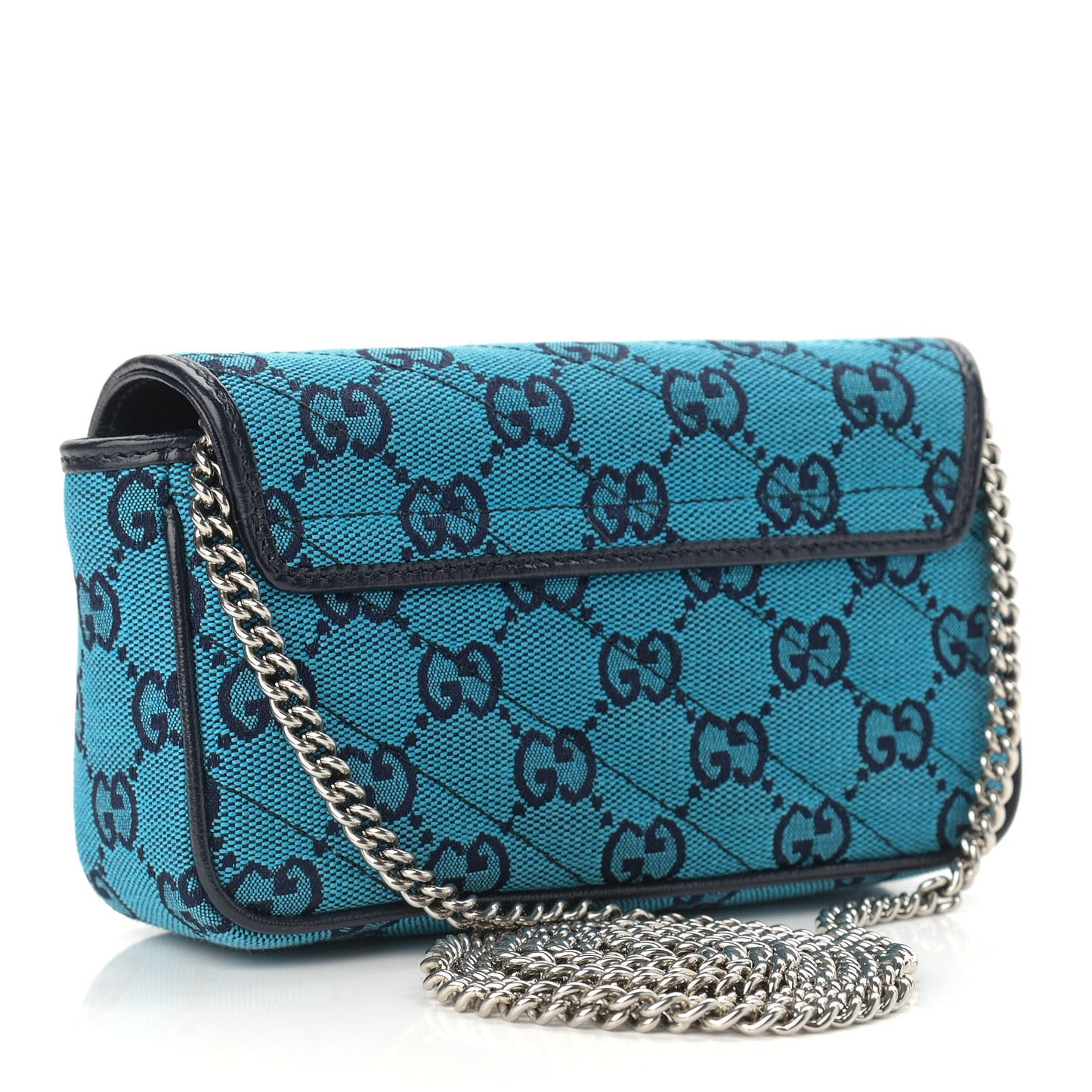Monogram Multicolor Matelasse Diagonal Super Mini GG Marmont Shoulder Bag Light Blue