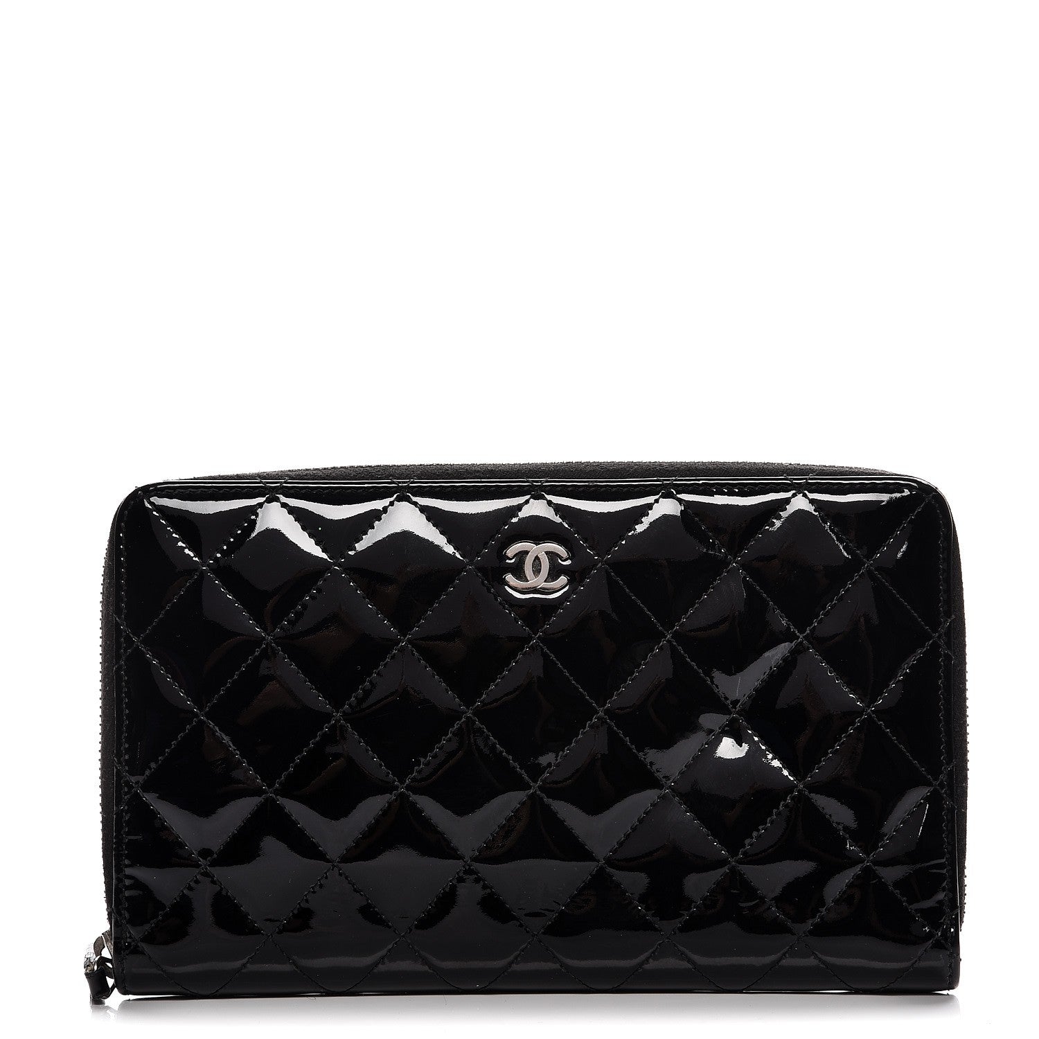 Chanel Patent Quilted Large Zip Around Organizer Wallet Black 1 of 12