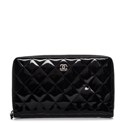 Chanel Patent Quilted Large Zip Around Organizer Wallet Black 1 of 12