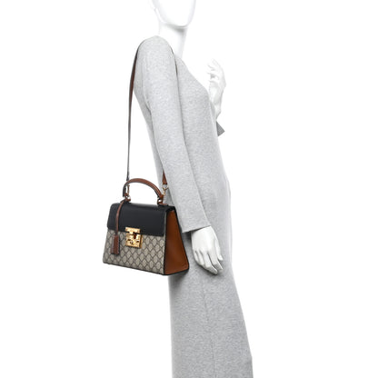 Gucci GG Supreme Monogram Calfskin Small Padlock Top Handle Bag Beige Black Cuir 2 of 11
