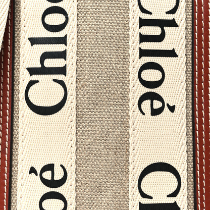 Chloe Cotton Calfskin Mini Woody North South Ribbon Tote White Brown 8 of 10