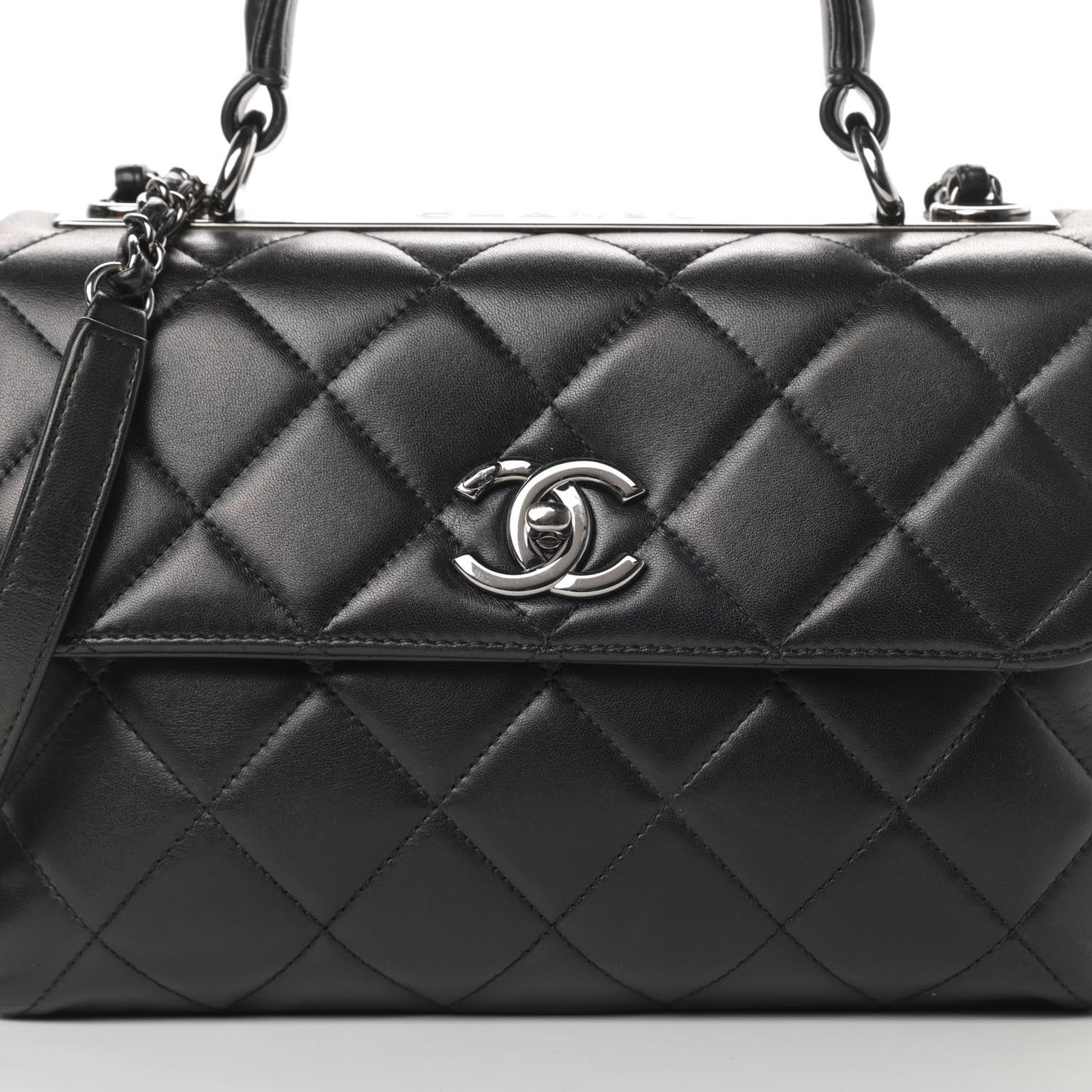 Lambskin Quilted Small Trendy CC Dual Handle Flap Bag Black