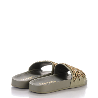 Chanel Canvas Chain Flat Sandals 36 Khaki 4 of 7
