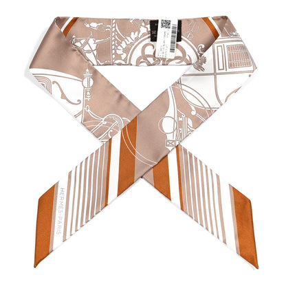 Hermes Silk Ex-Libris Twilly Beige White Caramel 1 of 4