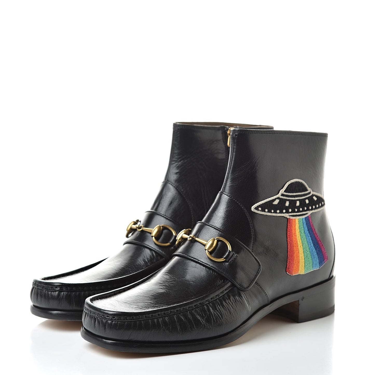 Goatskin UFO Embroidered Mens Horsebit Ankle Boots 8 Black