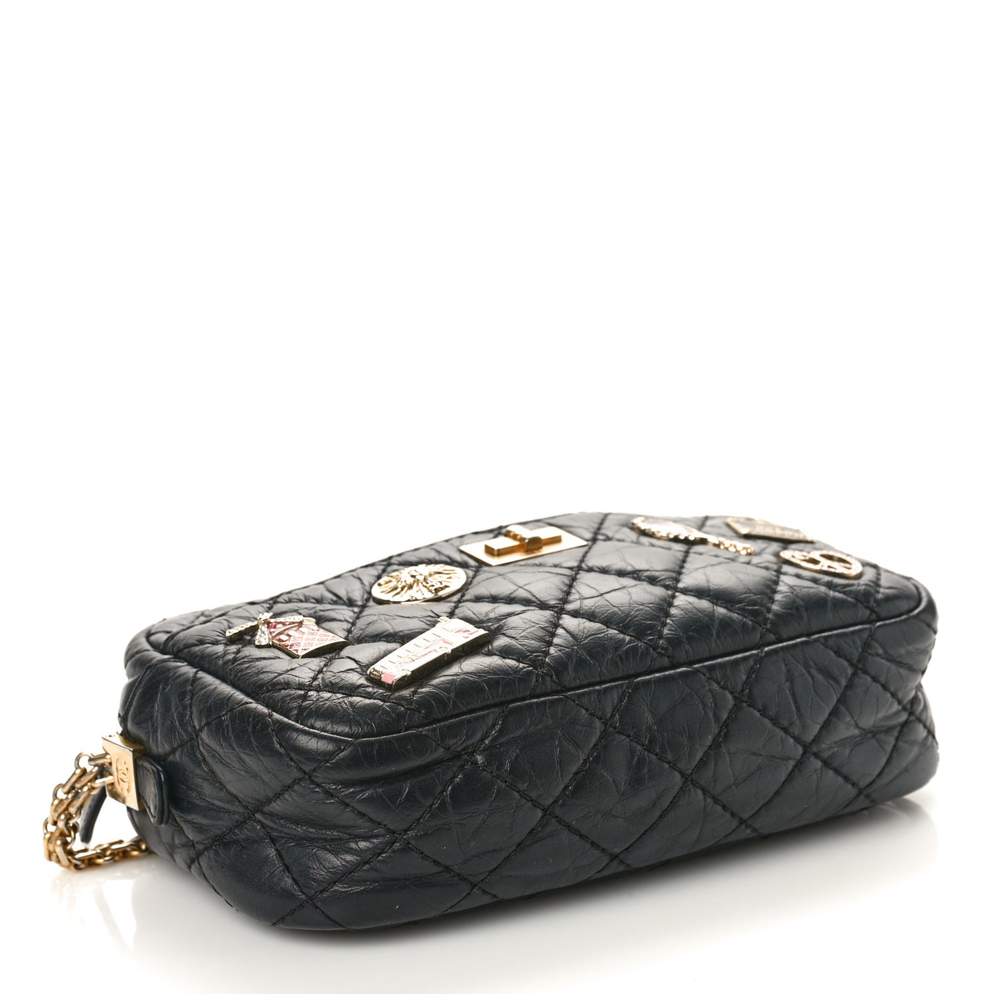 Aged Calfskin Quilted Mini Lucky Charm Reissue Camera Case Black