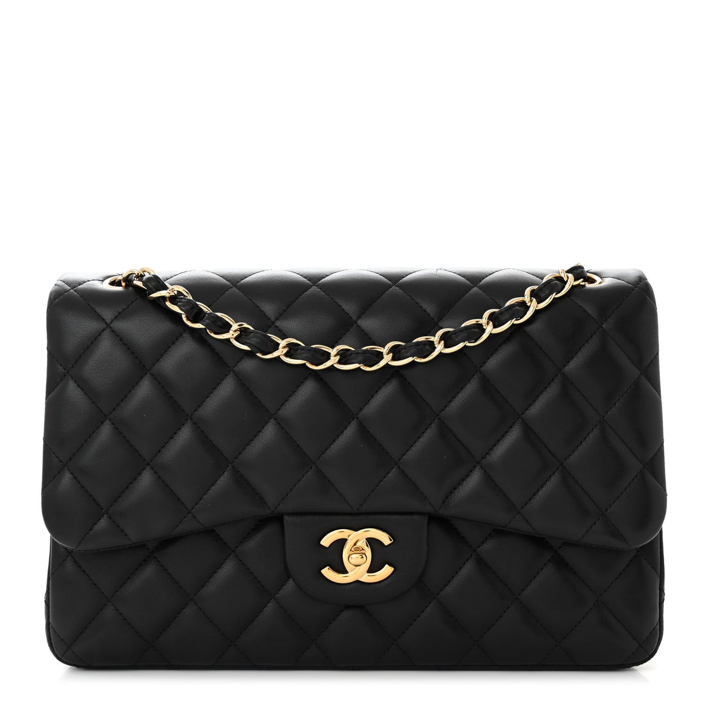 Lambskin Quilted Jumbo Double Flap Black