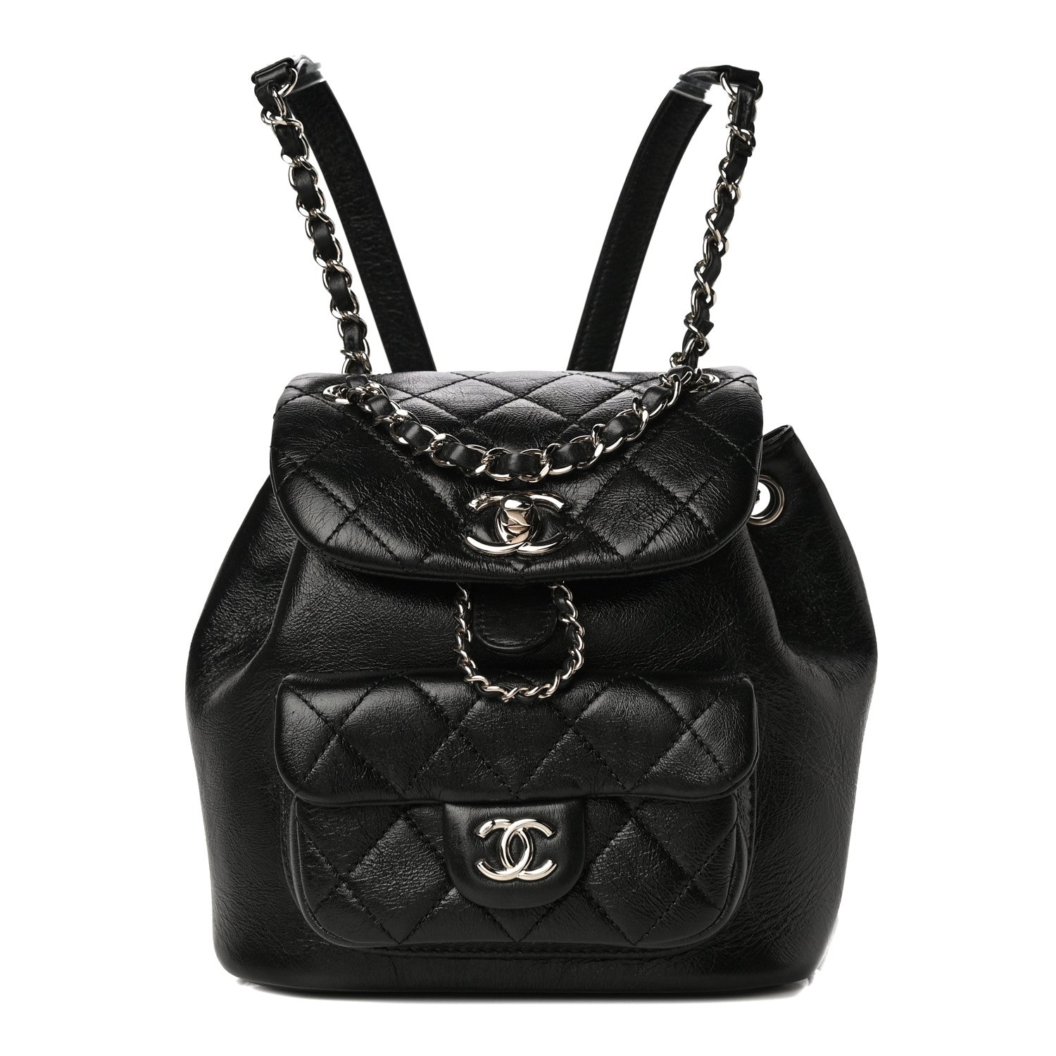 Chanel Glazed Aged Calfskin Quilted Small Duma Drawstring Backpack Black 1 of 11