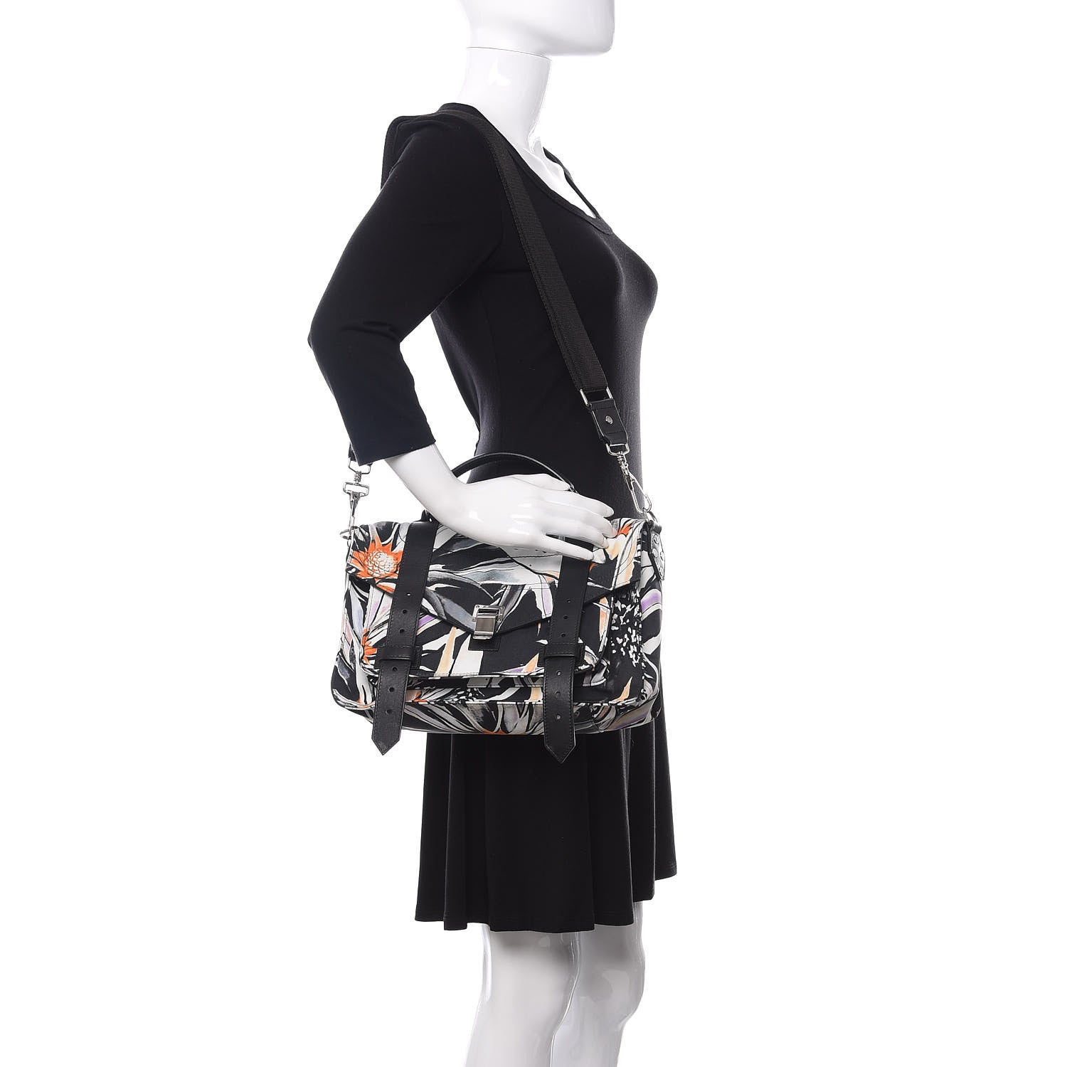 Proenza Schouler Nylon Floral Printed Medium PS1 Satchel Black White 2 of 11