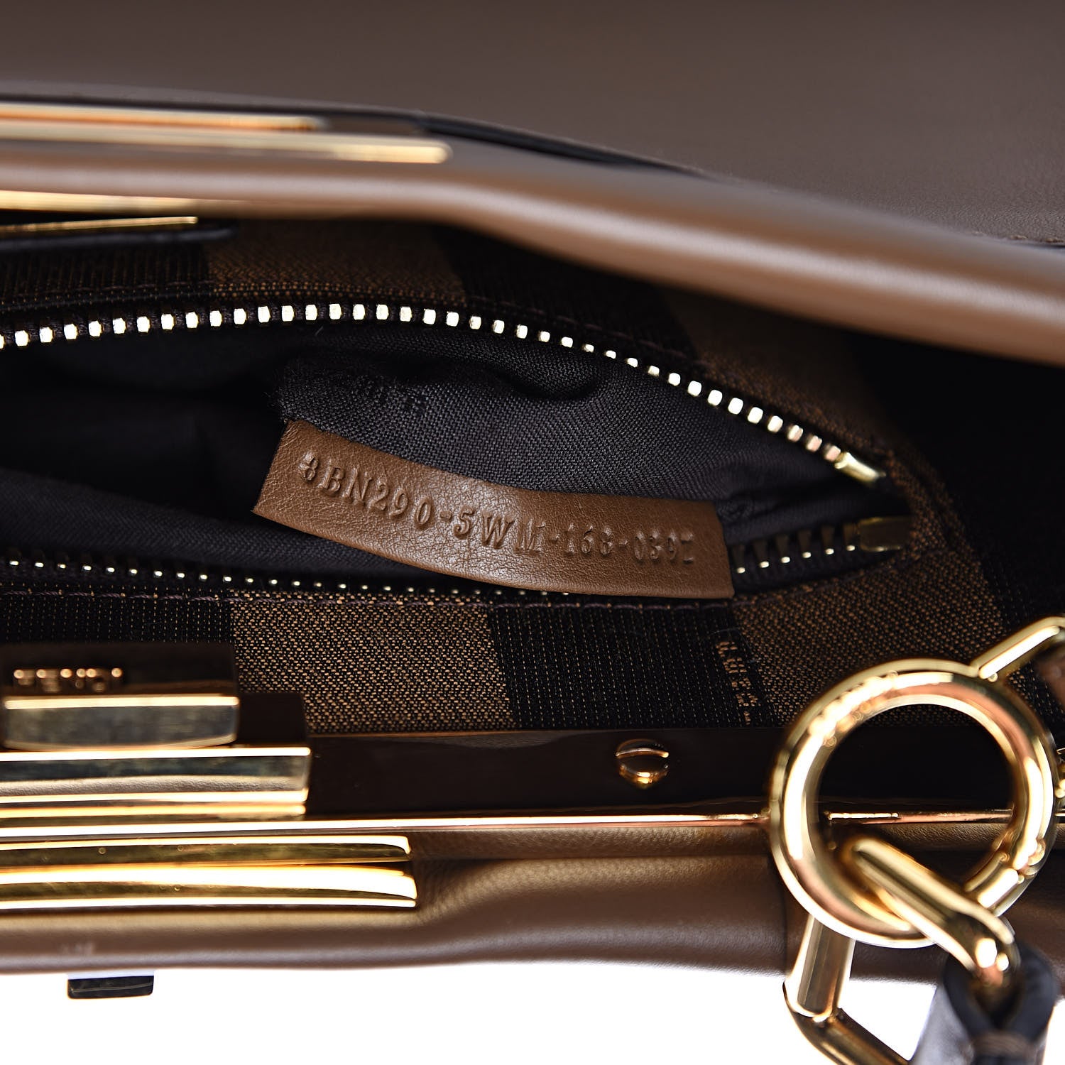 Fendi Vitello Seta Fabric Jacquard Pequin Medium Peekaboo Iconic Satchel Foresta Tobacco 8 of 11